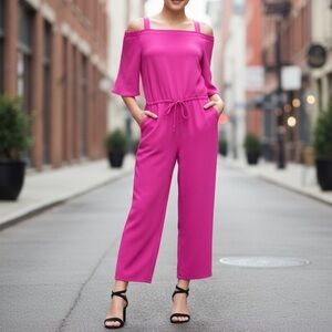 Lauren Ralph Lauren Jumpsuit NWT Magenta Off Shoulder Wide Leg Barbiecore Size 2